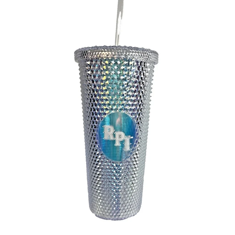 RPI Rensselaer Polytechnic Sparkly Silver Iridescent Bling  Tumbler 24 oz NWOT